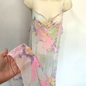 Vintage Olga Sheer Multicolor Pastel Floral Lingerie Nightgown Size 38